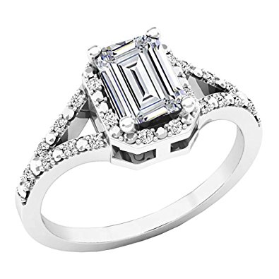 Sterling Silver 7X5 MM Lab Created Gemstone & White Diamond Ladies Engagement Ring