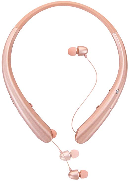 Sport Bluetooth Headphones,LISN Wireless Neckband Headset with Retractable Earbuds,Stereo Sweatproof Noise Cancelling in Ear Earphones 7-8 Hrs Playtime with Mic (Gold)