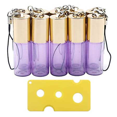 Ellbest 10 Pack 5ml Portable Pearl Purple Colored Glass Roller Bottles with Stainless Steel Roller Balls and Essential Oil key Opener