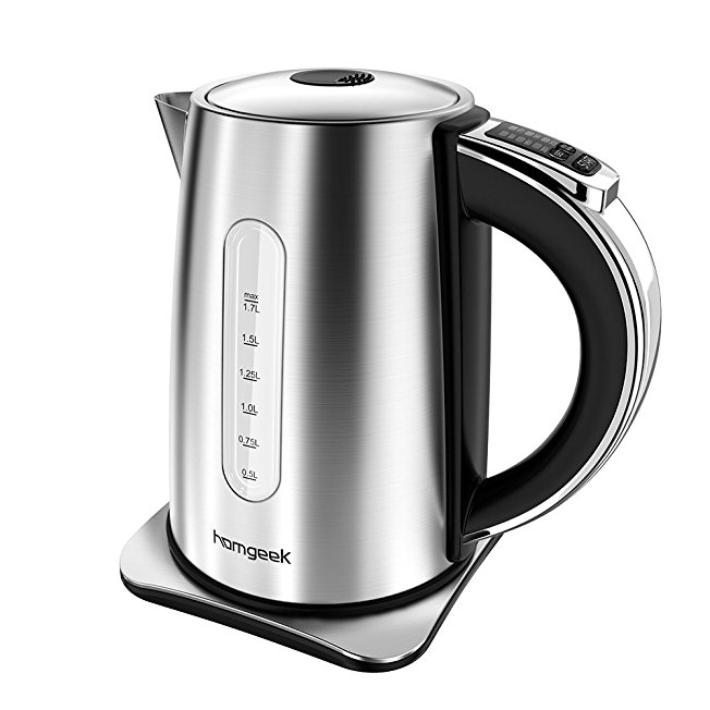 Homgeek 1.7 Litle Electric Kettle Precise Temperature Control Water Kettle Stainless Steel Cordless Tea Kettle with 6 Temp Setting, Auto Shut-off, Boil Dry Protection, Keep Warm Function, 1500W