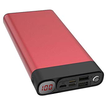 Power Banks 30000mAh Concise Fashion with LED Display 2xUSB Ports Mini Flashlight Portable Phone Charger Quick Charge Mobile Phones Tablet etc.(Red_30000mAh)
