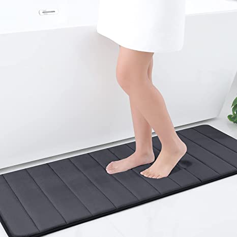 Olanly Memory Foam Soft Bath Mats Non-Slip Absorbent Bathroom Rugs Rubber Back Runner Mat for Kitchen Bathroom Floors 17"x47", Dark Grey