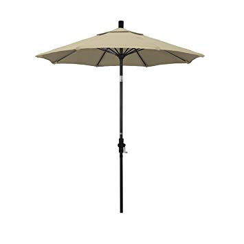 California Umbrella 7.5' Round Aluminum Pole Fiberglass Rib Market Umbrella, Crank Lift, Collar Tilt, Bronze Pole, Beige