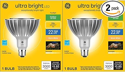 GE Lighting Ultra Bright LED Light Bulbs, Outdoor Floodlight Bulb, Wet Rated, Warm White (2 Pack), 32 watts