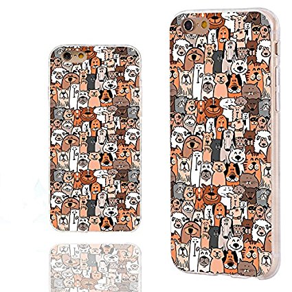 iPhone 6s Case,iPhone 6 Case,ChiChiC [ Cute Series] Full Protective Stylish Slim Flexible Durable Soft TPU Cover Cases for iPhone 6 6s 4.7 Inch,cute doodle brown dogs and cats smile pet