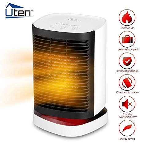 Uten Heater Fan PTC Heat Technology Auto Oscillate, Portable Electric Heater Tip-Over and Overheat Protection with Warm and Natural Wind 3 modes for Office Home Bedroom Baby Dorm Desktop