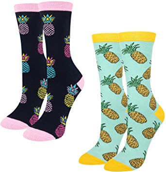 Women's Girls Novelty Crazy Fruits Crew Socks, Cute Funny Pineapple Avocado Gift