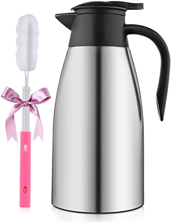 Thermal Coffee Carafe, 68Oz Stainless Steel Thermal Insulated Carafes, BEYONDA Double Walled Large Insulated Vacuum Flask, 12 Hour Heat Retention, 2 Liter Tea, Water, and Coffee Dispense