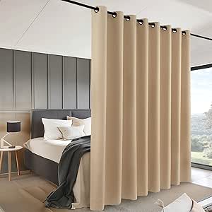 INOVADAY Room Divider Curtain for Living Room, Wall Divider Curtain, Wide Curtains for Bedroom Partition, Total Privicy Grommet Curtain Panel, 1 Panel, 8ft Wide x 7ft Tall, Beige