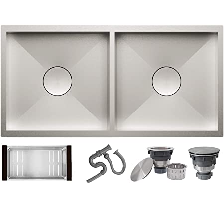 ALTON HMS25030 Matte Finish SS-304 Grade Double Bowl Kitchen Sink (Thickness 2.5 mm, 37 x 18 x 9 Inch, 10 Kg)