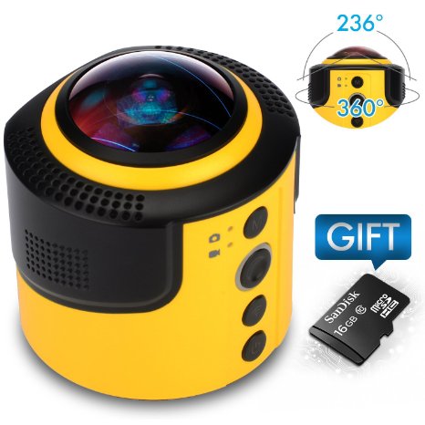 JoyPlus 360 Degree Spherical Panorama Action Camera With Free 16G Micro SD Card for Making 360 Video, Portable Digital Camera with Free App