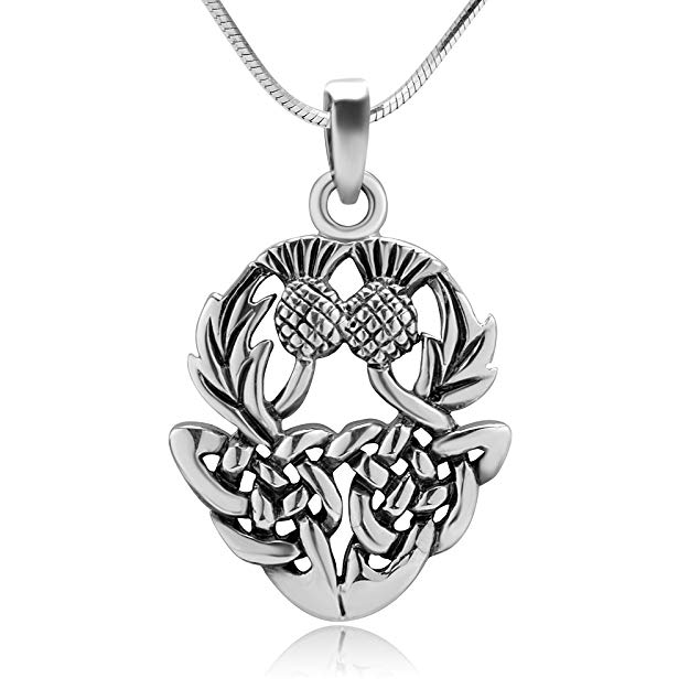 Chuvora Sterling Silver Beautiful Scottish Thistly Cirsium Flower Scotland National Symbol Necklace 18"