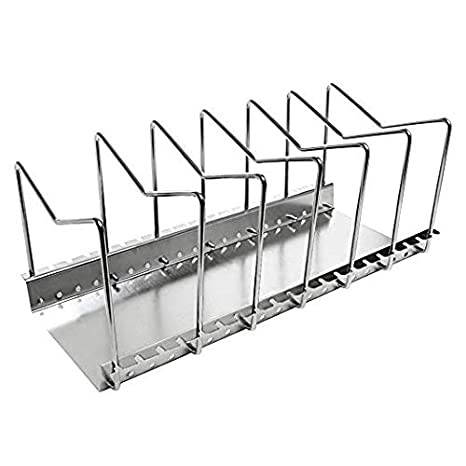 Do4U Stock Your Home Stainless Steel Dish Rack Kitchen Pot Pan Lid Cutting Board Adjustable Organizer Holder with Drain Tray for Cabinet Organizer Pantry Rack, 6 Compartme,KLR201 (6 Compartments)