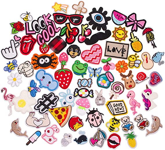 U-Sky 70pcs Bulk Cool Iron on Patches for Clothing Cute Sew on Patch Appliques for Jeans Jackets Vest Backpacks Hats Caps Kids Boys Girls