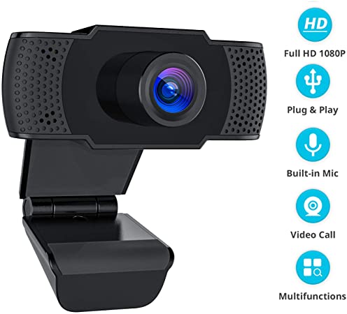 Webcam with Microphones, 1080P Full HD PC Computer Desktop Laptop Mac USB2.0 Web Camera for Video Calling Recording Conferencing