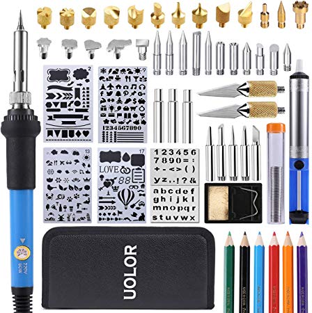 Wood Burning Kit, Uolor 54Pcs 2 in 1 Pyrography Wood Burner with Soldering Iron Accessories, Adjustable Temperature Woodburning Pen, Various Embossing/Carving/Soldering Tips