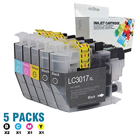 Linkcolor Compatible LC3017 Ink Cartridge Replacement for Brother LC3017 Ink Cartridge for Brother J5330DW J5335DW J5730DW J5830DW J5930DW J2330DW Printers (2 Black,1 Cyan,1 Magenta,1 Yellow) 5-Pack