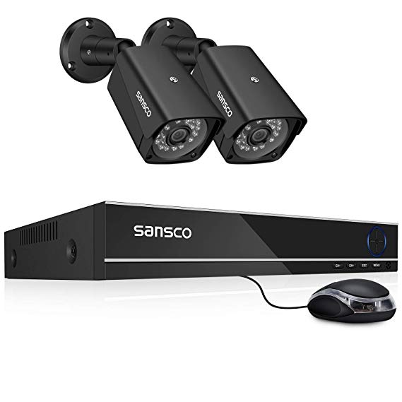 SANSCO 4CH FHD Pro CCTV Camera System, 1080p Lite Smart DVR Recorder and (2) 2.0MP HD Indoor & Outdoor Bullet Cameras with Full Metal Casing (Easy Mobile and PC Access, Motion Triggered Email or Push Alerts via App, Hard Drive Sold Separately)