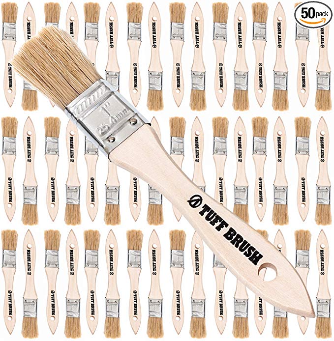 TUFF BRUSH - 50 Pack of 1 inch Chip Brushes for Paint, Stains, Varnishes, Glues, Resins, and Gesso (1 inch)