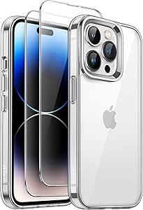 JETech 3 en 1 Coque pour iPhone 14 Pro 6,1 Pouces avec Lot de 2 Films de Protection D'écran en Verre Trempé, Étui Housse de Téléphone Antichoc Anti-Jaunissement (Transparente)