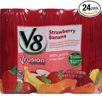 V8 V-Fusion 100% Juice, Strawberry Banana, 8 Ounce (Pack of 24)