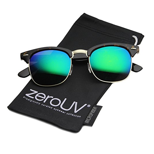 zeroUV Designer Inspired Classic Half Frame Horned Rim Wayfer Sunglasses