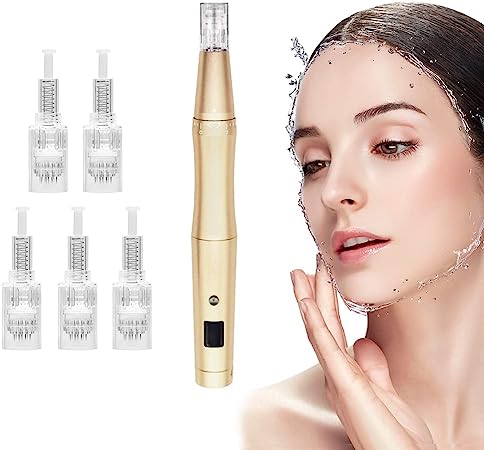 Dermapen Mircroneedling Pen, Electric Microneedle Derma Pen, Wireless Rechargeable Needle Pen with 12pin 36pin Needles Cartridges for Anti-aging Skin Care Wrinkle Stretch Marks Scar Hair Loss Treat