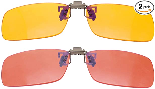 FL-41 & Amber 99% UV Blue Blocking Clip on Glasses Clip for Light Sensitivity and Glare (Dual Pack)