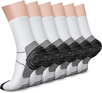 CHARMKING 6 Pairs Crew Compression Socks for Women & Men Circulation 15-20 mmHg is Best for All Day Wear Running Nurse