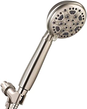 Couradric Handheld Shower Head, 6 Spray Settings Shower Head with Hose and Adjustable Brass Ball Joint Bracket, High Pressure Model, 2.5 GPM, 4" (Brushed Nickel)
