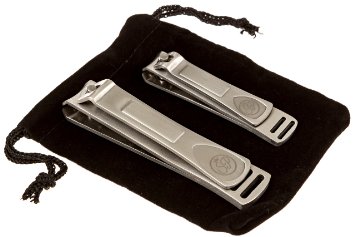 Premium Nail Clipper Set - Stainless Steel Fingernail Clippers and Toenail Clippers - Built-in Nail Files - Velvet String Carrying Pouch - Professional Spa Quality Precision Nail Care Tools