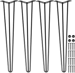 VEVOR Hairpin Table Legs 28" Black Set of 4 Desk Legs 880lbs Load Capacity (Each 220lbs) Hairpin Desk Legs 3 Rods for Bench Desk Dining End Table Chairs Carbon Steel DIY Heavy Duty Furniture Legs