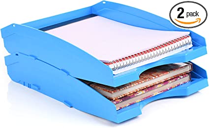 Mintra Office Plastic Desk Organizers 2pk (Blue, Letter Tray)