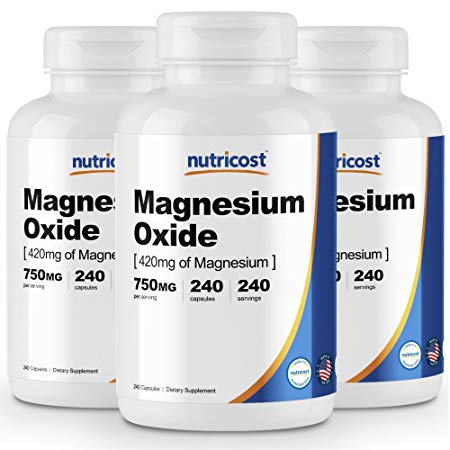 Nutricost Magnesium Oxide 750mg, 240 Capsules (3 Bottles)