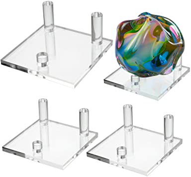 Hipiwe Clear Acrylic Display Stand - Three-Peg Display Easel Stands for Fossil Coral Geodes Rock Mineral Agate Small Collectibles, Set of 4