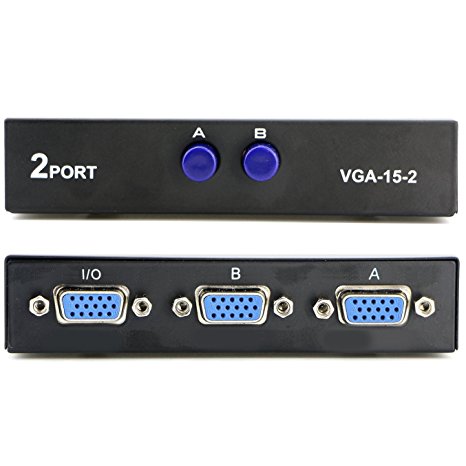 Pasow VGA 2 in 1 Out 2 Port VGA Switch Press Button Two Way VGA Vedio Switch for PC TV Monitor -Black
