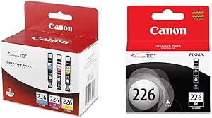 Canon CLI226 3 Color Multi Pack and Canon CLI-226 BLACK Ink Cartridges Compatible with Select Canon Printers