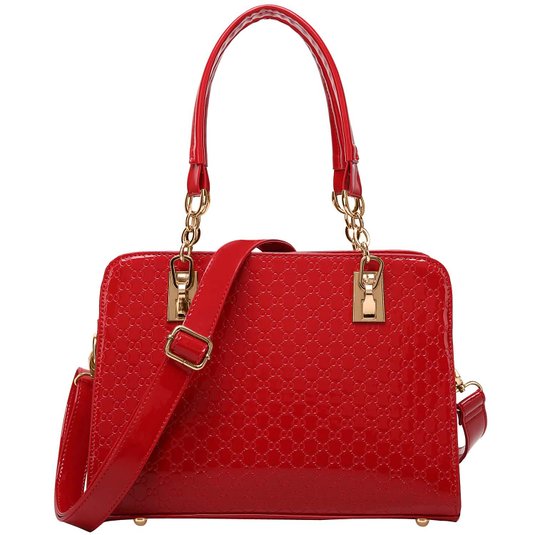 FASH Glossy Patterned Dual Chain and Leatherette Top handles Shoulder and Cross-Body Handbag