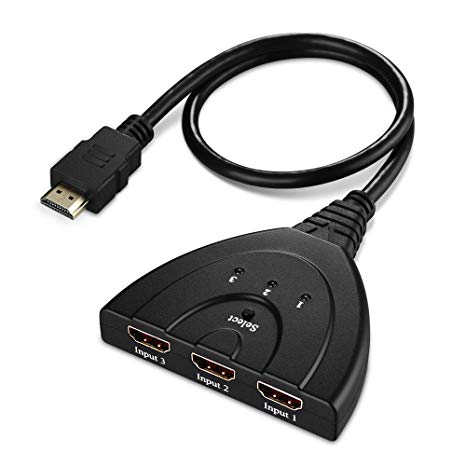 Yantop 3-Port HDMI Switch Splitter with Micro USB Charging Cord and Pigtail Cable, Support 3D & Full HD 1080P, 3 Input 1 Output HDMI Hub Extender Adapter, for Apple TV(with HDMI Port) PS3 PS4 TV Box