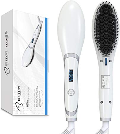 BESTOPE Ionic Hair Straightener Brush MCH Fast Heating Technology with Anti-Scald Comb, Auto Temperature Lock and Auto-Off Function for All Hair Types