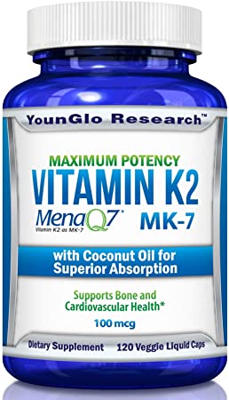 Vitamin K2 MK7 - MenaQ7 and Coconut Oil for Superior Absorption - 120 Soy-Free Non-GMO Vegetarian Liquid Caps 100 mcg. (1 Pack)
