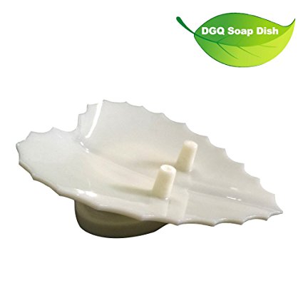 DGQ Bathroom Strong Suction Waterfall Soap Saver Leaf Shape Shower Soap Dish Green Soap Holder Bath Collection (White，Pack of 1)