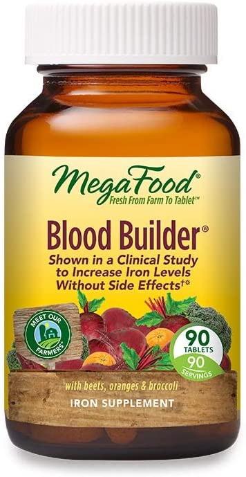 MegaFood, Blood Builder, Daily Iron Supplement and Multivitamin, Supports Energy and Red Blood Cell Production Without Nausea or Constipation, Gluten-Free, Vegan, 90 Count (90 servings)