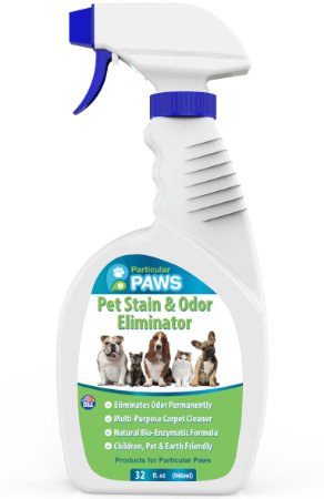 Pet Stain and Odor Remover - Professional Strength Triple Action Enzyme Cleaner Eliminates Dog and Cat Urine Stains and Smells - 32 oz