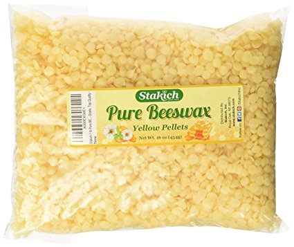 Stakich 1 lb Pure YELLOW BEESWAX Pellets - Cosmetic Grade, Top Quality -