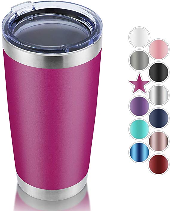 DOMICARE 20oz Stainless Steel Tumbler with Lid, Double Wall Vacuum Insulated Travel Mug, Durable Powder Coated Insulated Coffee Cup, 1 Pack, Rose red