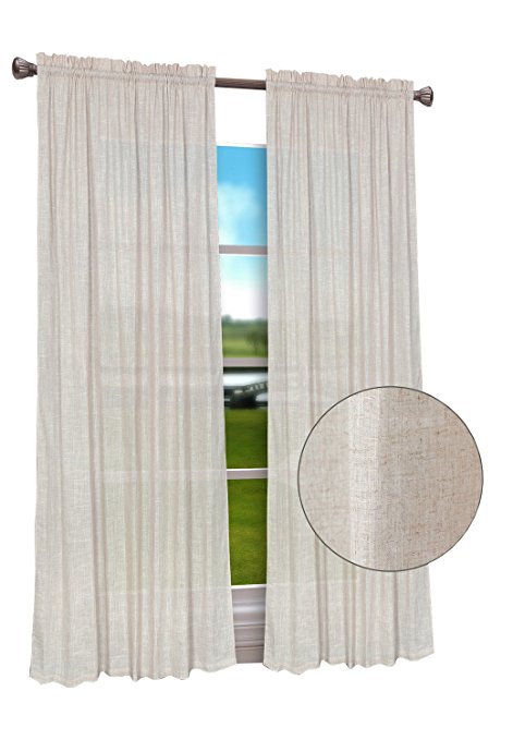 Euphoria CaliTime High Class Linen Blend Window Curtain Panel Solid Natural Color 60" X 84"