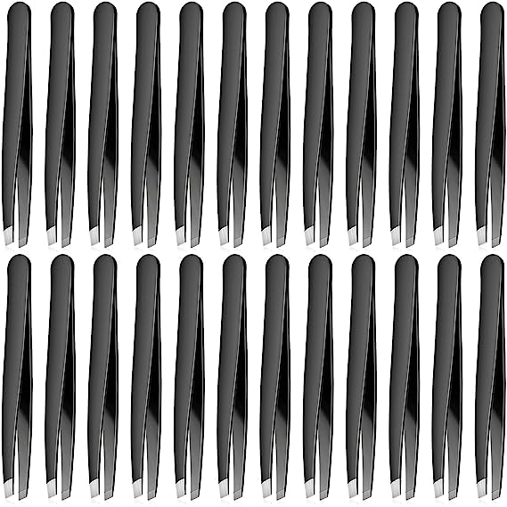 24 Pieces Eyebrow Tweezers Stainless Steel Slanted Tip Tweezers Facial Hair Eyebrow Precision Tweezers for Men and Women