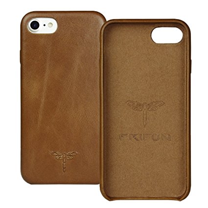 FRIFUN For iPhone 7 Case iPhone 8 Case Genuine Leather Hard Back Case Thin Fit Snap Case Excellent Grip for Apple iPhone 7 / iPhone 8 4.7inch (Brown)