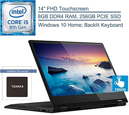 2020 Lenovo IdeaPad Flex 14 2-in-1 14" FHD Touchscreen Laptop Computer, Intel Quad-Core i5-8265U (Beats i7-7500U), 8GB DDR4 RAM, 256GB PCIe SSD, Backlit Keyboard, Black, Windows 10, YZAKKA Mouse Pad
